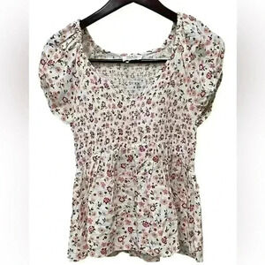 Jolie & Joy Cottagecore Floral Fit‎ & Flare Top w/ Smocking Size Medium Babydoll
